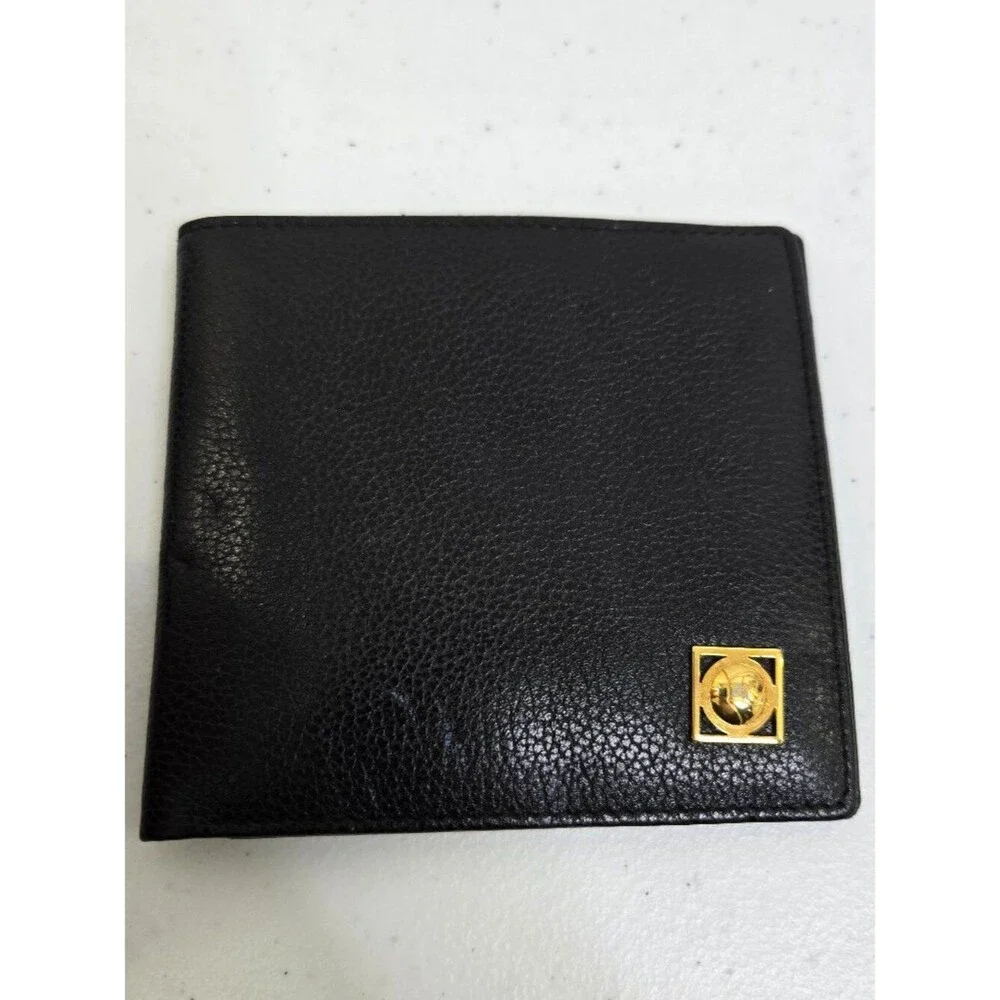 Emanuel Ungaro Bifold Wallet Black Gold Tone Mens Leather Vintage Small